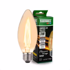 **Produto:** Lâmpada LED Filamento Vela B35 Âmbar E27 Taschibra Bivolt **Descrição Detalhada:** A Lâmpada LED Filamento Vela B35 da Taschibra é um produto que combina eficiência energética com um design vintage e elegante. Ideal para criar uma iluminação aconchegante e sofisticada, essa lâmpada é perfeita para ambientes residenciais e comerciais. **Características Técnicas:** - **Potência:** 3W - **Tensão:** Bivolt (100-240V) - **Vida Útil:** 15.000 horas - **Base:** E27 - **Formato:** Vela B35 - **Cor da Luz:** Âmbar - **Tecnologia:** LED com filamento vintage - **Fluxo Luminoso:** Não especificado na imagem - **Temperatura de Cor:** Não especificado na imagem - **Dimensões:** Não especificado na imagem - **Ângulo de Abertura:** Não especificado na imagem - **Material:** Vidro âmbar com filamento de LED - **Eficiência Energética:** Alta eficiência com baixo consumo de energia - **Compatibilidade:** Pode ser utilizada em diversos tipos de luminárias com soquete E27 **Características Funcionais:** - **Design Vintage:** A lâmpada possui um filamento que imita o estilo das lâmpadas incandescentes antigas, proporcionando um visual retrô. - **Iluminação Aconchegante:** A luz âmbar cria um ambiente acolhedor, ideal para salas de estar, quartos, restaurantes e cafés. - **Durabilidade:** Com uma vida útil de até 15.000 horas, oferece longa durabilidade e reduz a necessidade de trocas frequentes. - **Eficiência Energética:** Consome apenas 3W, sendo uma opção econômica e sustentável em comparação com lâmpadas incandescentes tradicionais. - **Versatilidade:** A base E27 é compatível com a maioria dos soquetes, facilitando sua instalação em diversos tipos de luminárias. **Aplicações:** - **Residencial:** Salas de estar, quartos, corredores, cozinhas. - **Comercial:** Restaurantes, cafés, lojas, hotéis. - **Decorativo:** Lustres, pendentes, arandelas, abajures. **Categoria do Produto:** - **Iluminação** - **Lâmpadas LED** - **Lâmpadas Decorativas** - **Lâmpadas Vintage** **Atributos do Produto:** - Potência: 3W - Tensão: Bivolt (100-240V) - Vida Útil: 15.000 horas - Base: E27 - Formato: Vela B35 - Cor da Luz: Âmbar - Tecnologia: LED Filamento - Material: Vidro âmbar - Eficiência Energética: Alta - Design: Vintage - Aplicação: Residencial e Comercial - Quantidade: 1 peça Essa lâmpada é uma excelente escolha para quem busca unir economia, durabilidade e um toque de estilo retrô na decoração.