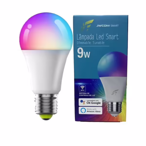 Produto: Lâmpada de LED RGB Smart Inteligente WiFi - Alexa e Google Características Técnicas: - Potência: 9W - Tipo de luz: RGB (vermelho, verde, azul) e luz branca ajustável - Controle de luminosidade: Dimmable (intensidade de luz ajustável) - Conectividade: WiFi - Compatibilidade: Amazon Alexa, Google Assistant - Controle via aplicativo: Compatível com aplicativos de controle de luz para smartphones - Voltagem: Bivolt (110V-240V) - Base: E27 (rosca padrão) - Vida útil: Aproximadamente 25.000 horas - Temperatura de cor: Ajustável de 2700K (luz quente) a 6500K (luz fria) - Fluxo luminoso: Aproximadamente 800 lumens Funcionalidades: - Controle remoto: Pode ser controlada remotamente via aplicativo no smartphone - Comandos de voz: Suporta comandos de voz através da Amazon Alexa e Google Assistant - Programação de horários: Permite programar horários para ligar e desligar automaticamente - Cenas de iluminação: Possibilidade de criar e personalizar cenas de iluminação - Integração com outros dispositivos smart home: Pode ser integrada a outros dispositivos inteligentes para automação residencial - Economia de energia: Consumo eficiente de energia em comparação com lâmpadas incandescentes tradicionais Design: - Corpo da lâmpada: Material plástico resistente - Cor do corpo: Branco - Difusor de luz: Cúpula translúcida para difusão uniforme da luz Aplicações: - Iluminação residencial - Ambientes internos como salas, quartos, escritórios - Criação de ambientes com diferentes cores e intensidades de luz - Automação residencial para maior comodidade e eficiência energética