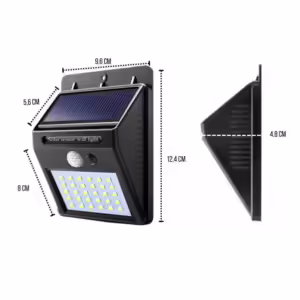 Luminária Lâmpada Arandela Placa Energia Solar 30 LEDs **Descrição do Produto:** A Luminária Lâmpada Arandela Placa Energia Solar com 30 LEDs é uma solução eficiente e sustentável para iluminação externa. Projetada para ser fixada em paredes, esta luminária utiliza energia solar para carregar sua bateria interna, proporcionando luz durante a noite sem a necessidade de fios ou eletricidade convencional. **Características Técnicas e Funcionais:** - **Dimensões:** - Altura: 12,4 cm - Largura: 9,6 cm - Profundidade: 4,8 cm (parte superior) e 5,6 cm (parte inferior) - Altura da área dos LEDs: 8 cm - **Material:** - Estrutura em plástico resistente, ideal para uso externo - **Fonte de Energia:** - Painel solar integrado na parte superior da luminária - Bateria interna recarregável (não especificada na imagem, mas geralmente de íon de lítio) - **Iluminação:** - 30 LEDs de alta eficiência energética - Luz branca, ideal para iluminar áreas externas como jardins, varandas, garagens e caminhos - **Sensores:** - Sensor de movimento: detecta movimento em uma certa distância (geralmente entre 3 a 5 metros) e acende automaticamente - Sensor de luminosidade: acende automaticamente ao anoitecer e apaga ao amanhecer - **Modos de Operação:** - Modo automático: acende com a detecção de movimento e apaga após um período de inatividade - Modo constante: (dependendo do modelo) pode permanecer aceso durante a noite toda - **Instalação:** - Fácil instalação com parafusos e buchas (não especificados na imagem, mas geralmente incluídos) - Pode ser fixada em diversas superfícies como paredes de concreto, madeira ou metal - **Resistência:** - Resistente a intempéries, projetada para suportar chuva e sol (grau de proteção IP não especificado, mas geralmente IP65) - **Aplicações:** - Ideal para segurança e decoração de áreas externas - Pode ser utilizada em residências, comércios, áreas rurais e outros locais que necessitem de iluminação autônoma **Categoria do Produto:** - Iluminação Externa - Luminárias Solares - Arandelas - Lâmpadas de LED **Atributos do Produto:** - Tipo de Lâmpada: LED - Quantidade de LEDs: 30 - Fonte de Energia: Solar - Sensor de Movimento: Sim - Sensor de Luminosidade: Sim - Material: Plástico Resistente - Dimensões: 12,4 cm x 9,6 cm x 4,8 cm - Aplicação: Externa - Grau de Proteção: IP65 (presumível) - Cor da Luz: Branca Esta luminária é uma excelente escolha para quem busca uma solução de iluminação sustentável, eficiente e de fácil instalação para áreas externas.