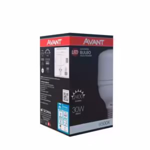 Produto: Lâmpada LED Avant 30W E27 6,5K Branca 25000H 2400 Lumens Bivolt Características Técnicas: - Potência: 30W - Base: E27 - Temperatura de Cor: 6500K (Branco Frio) - Fluxo Luminoso: 2400 Lumens - Vida Útil: 25.000 horas - Tensão: Bivolt (100-240V) - Eficiência Energética: Classe A - Ângulo de Abertura: 200 graus Dimensões: - Diâmetro: 95 mm - Altura: 190 mm Funcionalidades: - Alta luminosidade com baixo consumo de energia. - Ideal para ambientes que requerem alta luminosidade e economia de energia. - Pode ser utilizada em diversos tipos de luminárias com soquete E27. - Tecnologia LED que proporciona maior durabilidade e eficiência. - Design de bulbo tradicional, fácil de instalar e substituir. Aplicações: - Residências - Escritórios - Lojas - Áreas comerciais - Ambientes que necessitam de iluminação intensa e clara. Certificações: - Produto certificado pelo INMETRO. - Índice de Reprodução de Cor (IRC): >80 Outras Informações: - Produto não dimerizável. - Garantia: 2 anos (conforme especificado pelo fabricante). - Embalagem resistente e informativa, contendo todas as especificações necessárias para o consumidor.